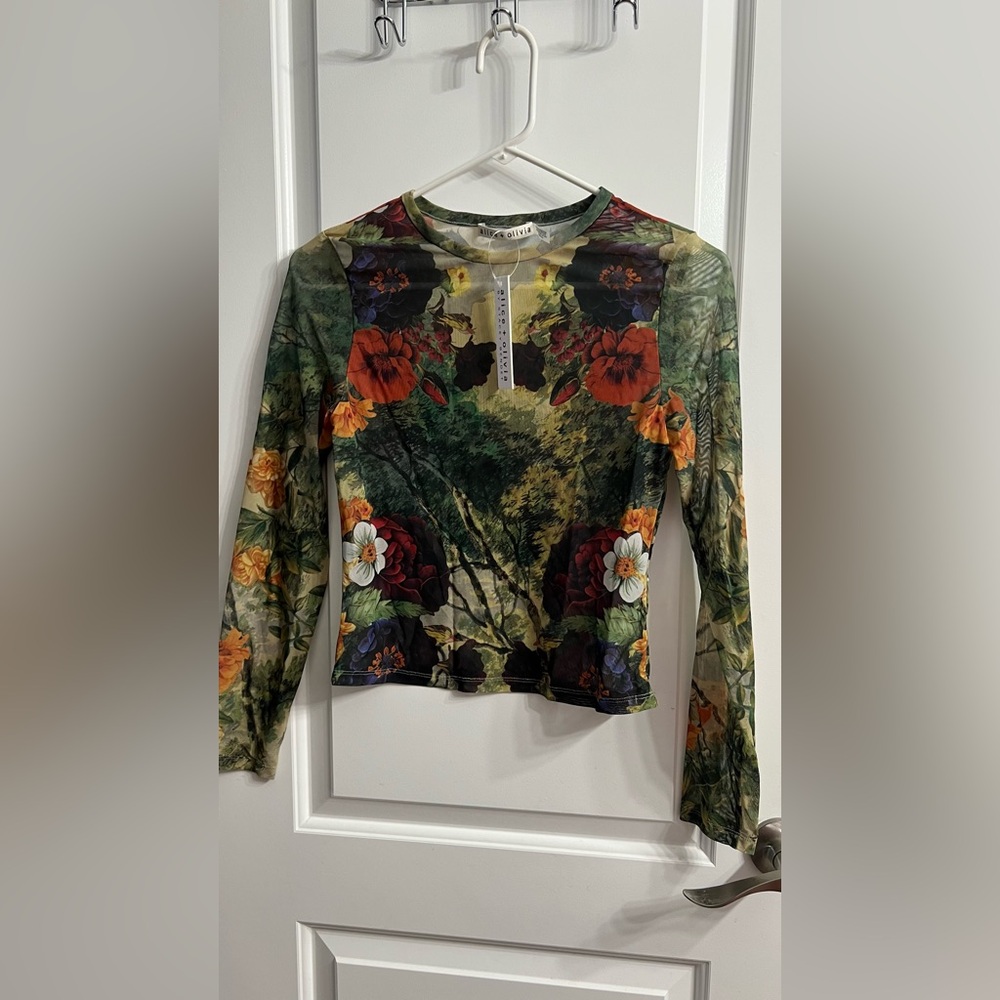 Alice + Olivia Forbidden Forest Delaina Mesh Top